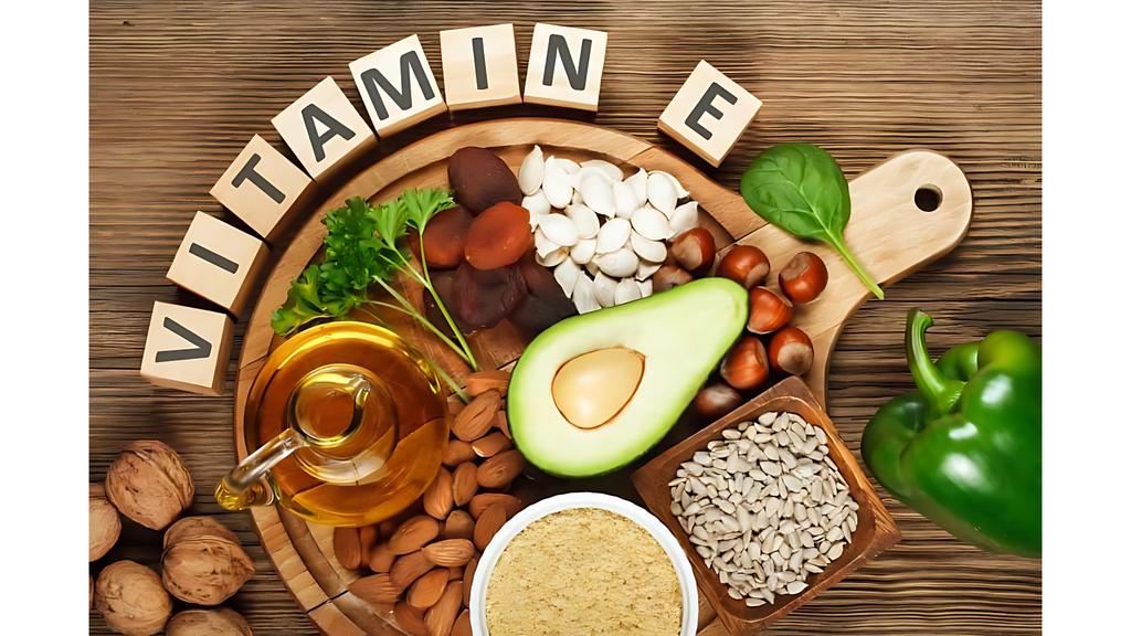 Thực phẩm giàu vitamin E gồm: giá đỗ, quả bơ, khoai lang, các loại hạt, rau màu xanh đậm,..