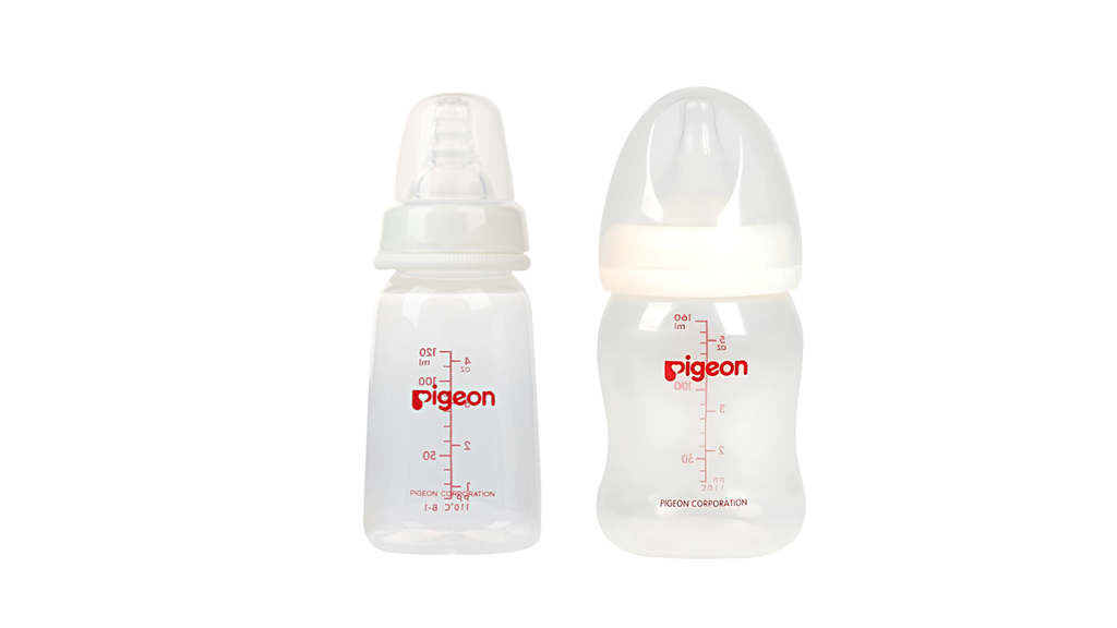 Bình sữa Pigeon 120ml có 2 loại cổ hẹp và cổ rộng.