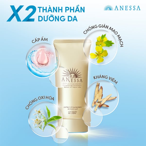 Kem chống nắng Anessa dạng Gel Perfect UV Sunscreen SkinCare Gel SPF50+ với nhiều thành phần tự nhiên tốt cho da