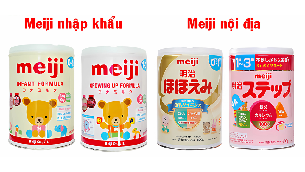 Sữa Meiji nhập khẩu và nội địa Nhật có sự khác nhau rõ ràng có thể nhận biết ngay qua vỏ hộp