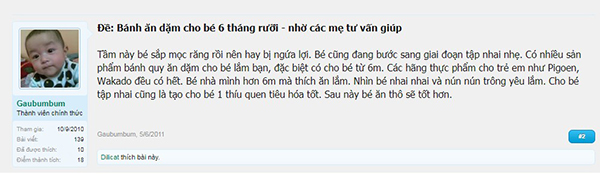 Một mẹ bỉm sữa có tài khoản là Gaubumbum tâm sự rằng mẹ yên tâm cho bé yêu tập nhai bằng bánh ăn dặm Pigeon. Review bánh ăn dặm Pigeon