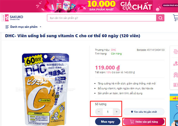 Mua viên uống DHC vitamin C tại Sakuko bước 3