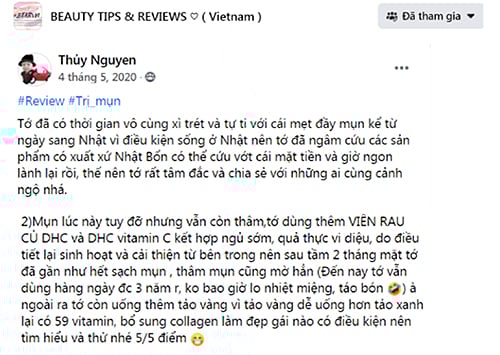 Tài khoản Thủy Nguyen đánh giá về viên uống vitamin C DHC của Nhật