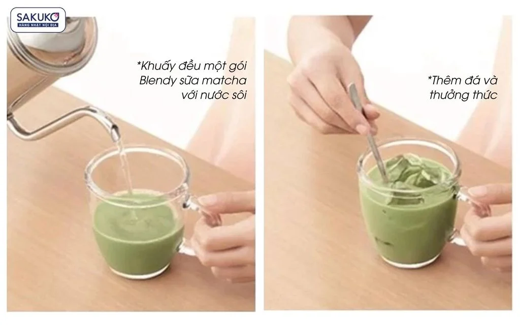 Thưởng thức bột trà xanh sữa Blendy Stick ngon hơn với đá