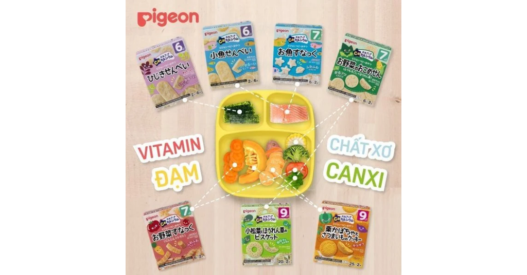 Bánh ăn dặm Pigeon bổ sung canxi cá mòi 6 tháng giúp xương chắc khỏe