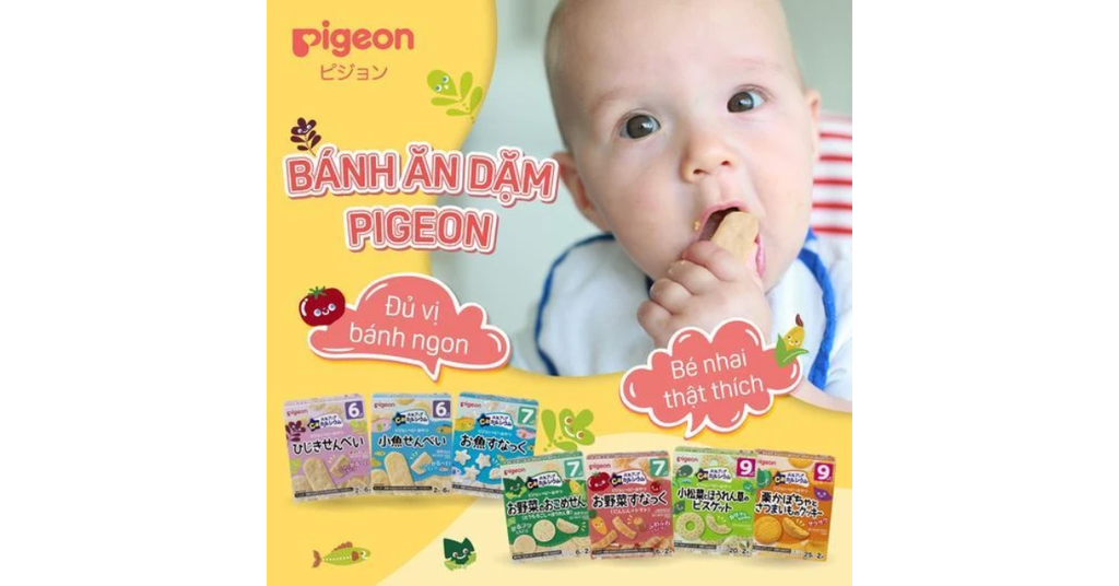 Bánh ăn dặm Pigeon bổ sung canxi cá mòi 6 tháng thơm ngon, dễ ăn
