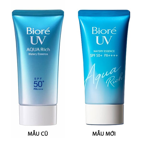 mẫu mới và mẫu cũ của kem chống nắng Biore UV Aqua Rich Watery Essence
