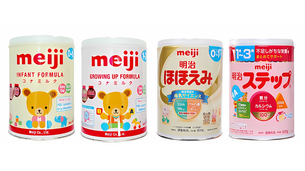 Bao bì sữa Meiji Nhật xuất khẩu (trái) và nội địa (phải) chính hãng