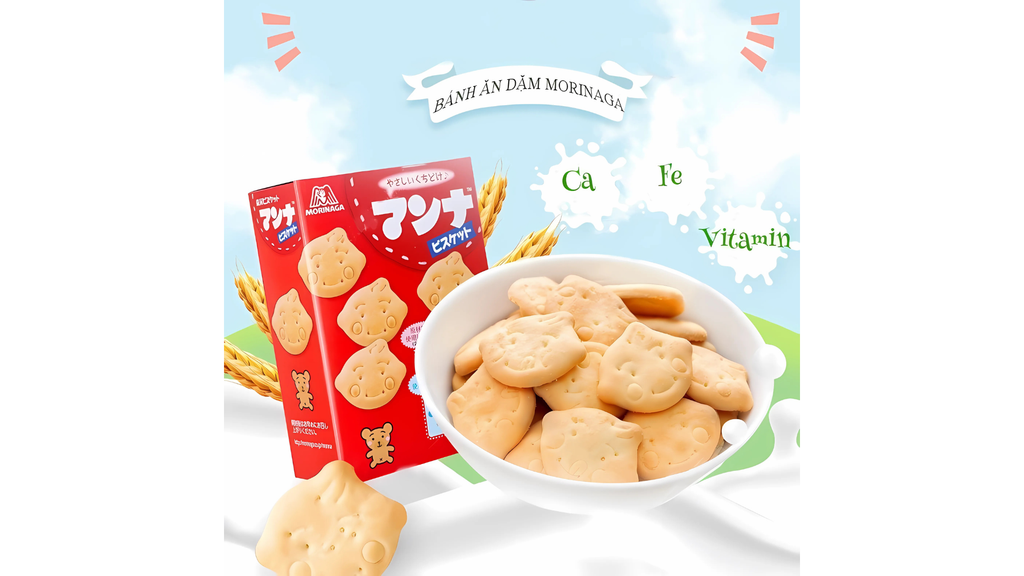 Mỗi chiếc bánh ăn dặm Morinaga có hình dáng đáng yêu giúp trẻ càng thêm hứng thú tập ăn.