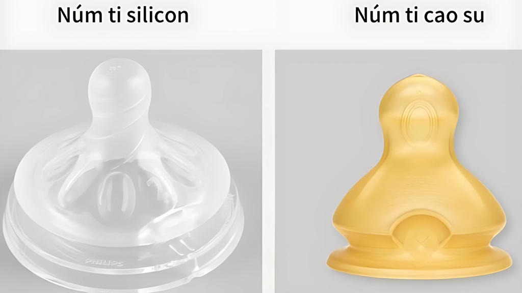 Khả năng co giãn của núm silicon kém hơn núm cao su, nên sẽ nhìn lỗ đục rõ hơn.