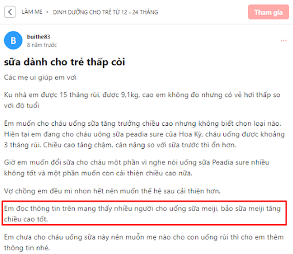 Tài khoản mẹ buithe83 nghe phong thanh rằng sữa Meiji hỗ trợ trẻ tăng chiều cao tốt. Tài khoản mẹ buithe83 review sữa Meiji tăng trưởng chiều cao