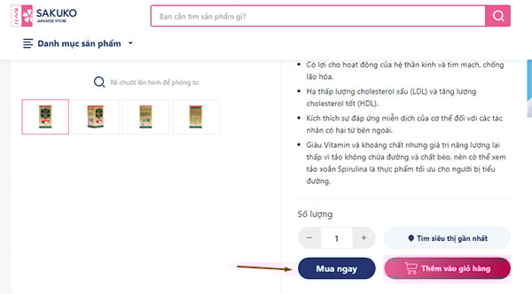 cách đặt mua tảo xoắn Nhật tốt bước 2