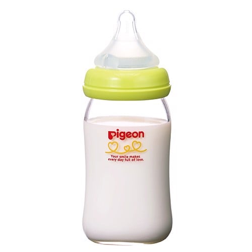 Bình sữa thủy tinh Pigeon 160ml cổ rộng màu xanh lá cây