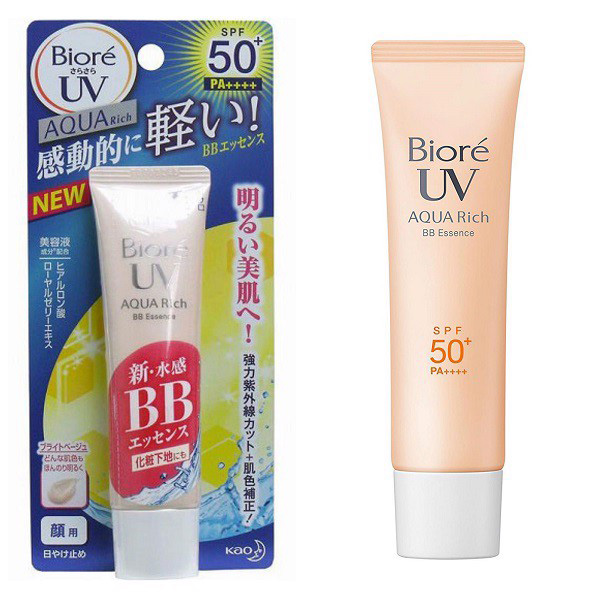 Biore UV Aqua Rich BB Essence được ứng dụng công nghệ màng nước Aqua giúp hỗ trợ chống nắng, tăng cường dưỡng ẩm Biore UV Aqua Rich BB Essence được ứng dụng công nghệ màng nước Aqua