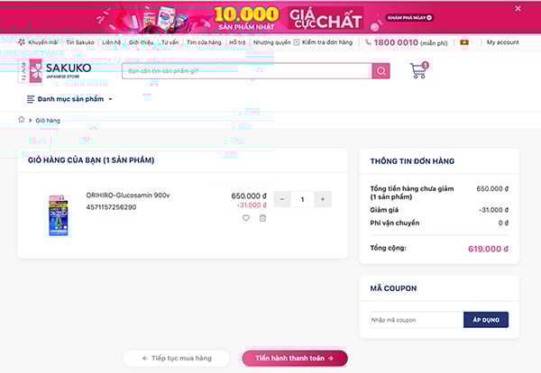 đặt glusamine Nhật bước 4