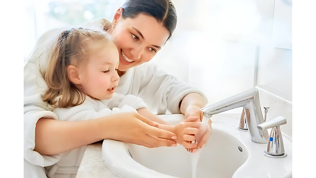 Tập trẻ thói quen rửa tay, giữ vệ sinh cá nhân để giảm nguy cơ tiếp xúc và sự xâm nhập của vi khuẩn, virus gây bệnh