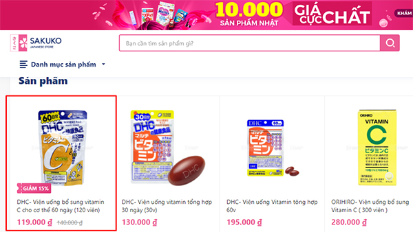 Mua viên uống DHC vitamin C tại Sakuko bước 2