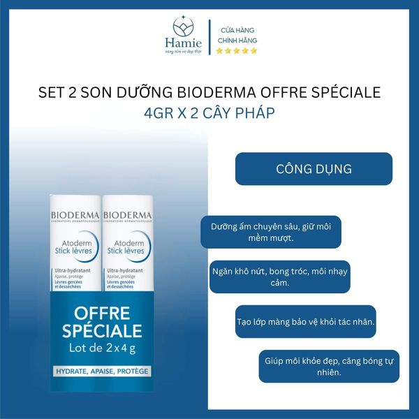Set 2 Son Dưỡng Bioderma Offre Spéciale 4gr x 2 Cây Pháp CD