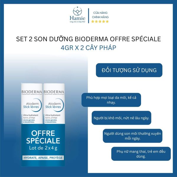 Set 2 Son Dưỡng Bioderma Offre Spéciale 4gr x 2 Cây Pháp DTSD