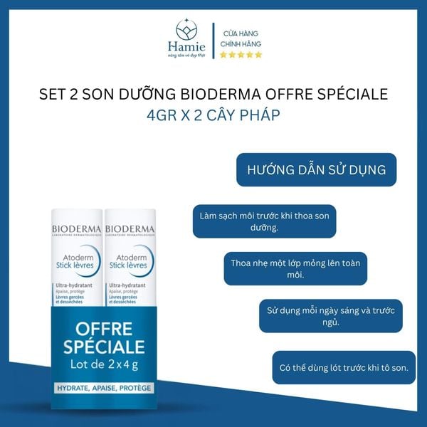 Set 2 Son Dưỡng Bioderma Offre Spéciale 4gr x 2 Cây Pháp HDSD
