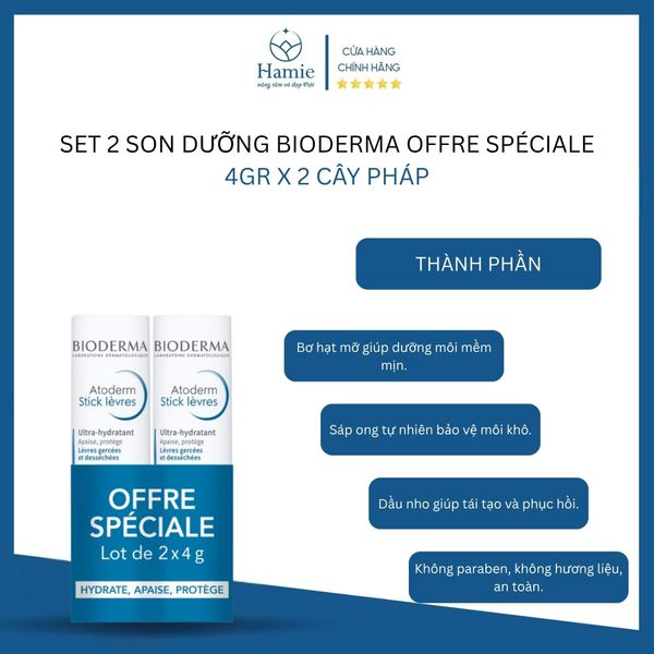 Set 2 Son Dưỡng Bioderma Offre Spéciale 4gr x 2 Cây Pháp TP