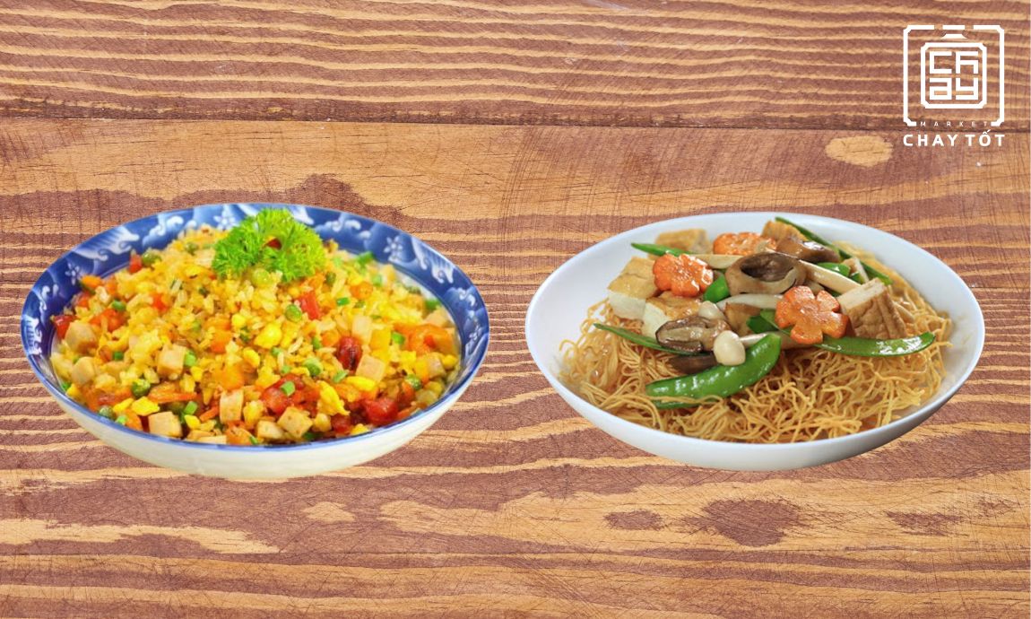 các món cơm, mì xào chả lụa chay