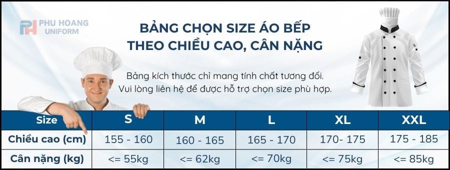 Phú Hoàng hướng dẫn chọn size áo bếp