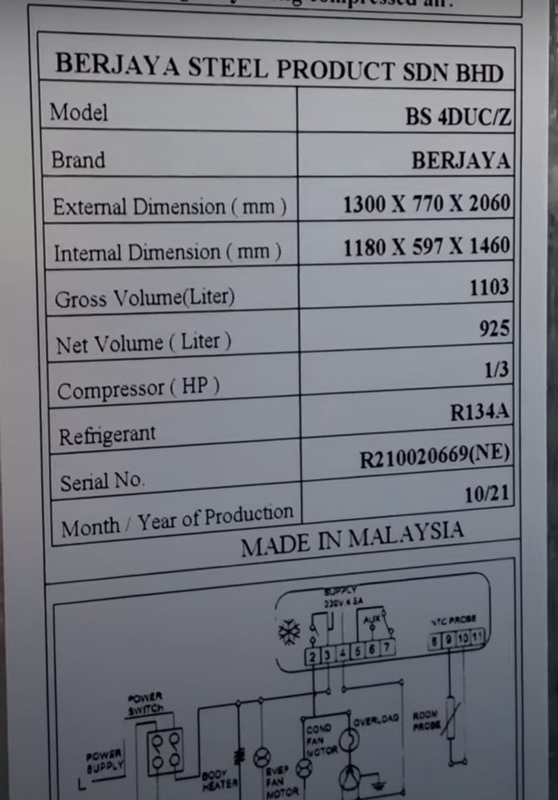Tủ mát 4 cánh Berjaya