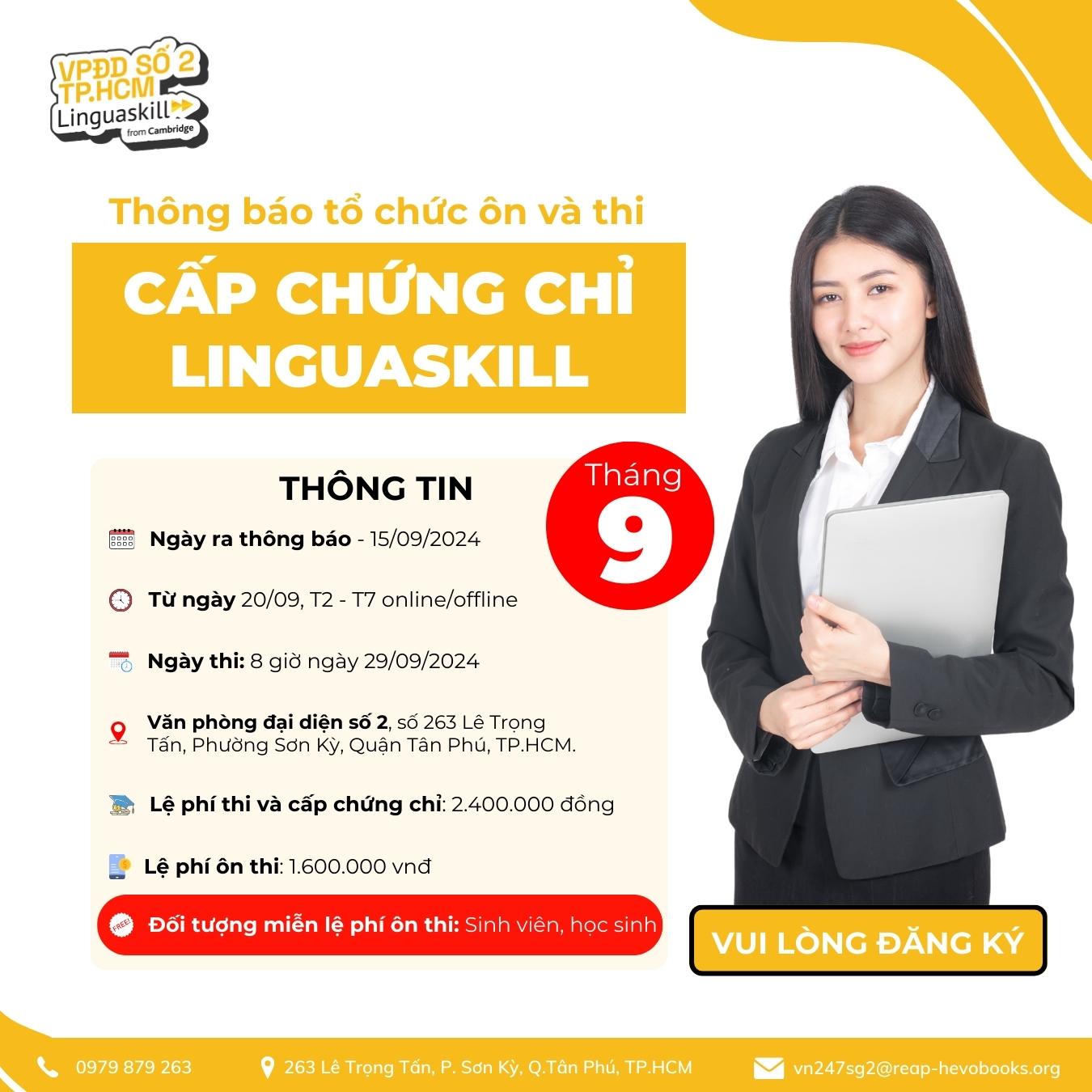 THÔNG BÁO VỀ VIỆC TỔ CHỨC THI VÀ CẤP CHỨNG CHỈ LINGUASKILL - THÁNG 09/2024
