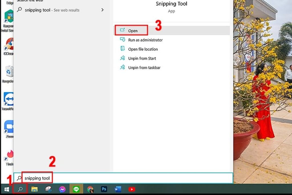 khởi động snipping tool để chụp ảnh trên laptop asus