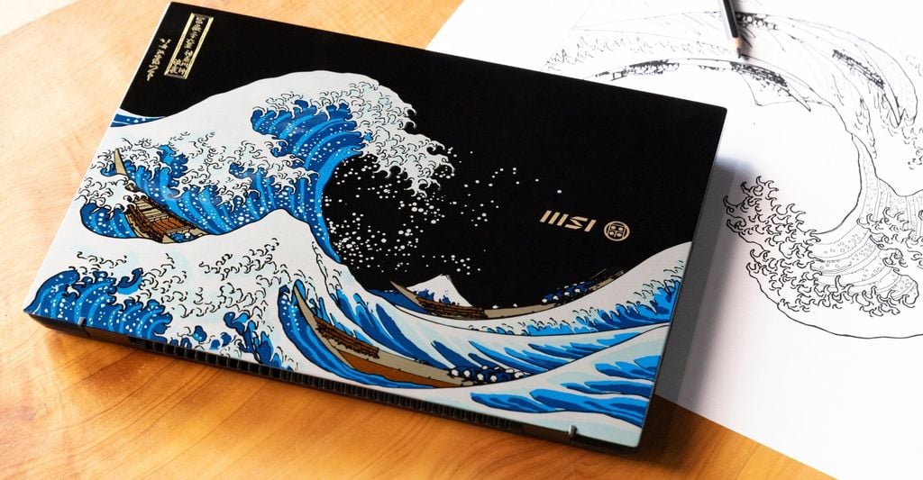laptop MSI Prestige 13 AI+ Ukiyo-e Edition được thiết kế dựa trên kỹ thuật sơn mài Yamanaka truyền thống