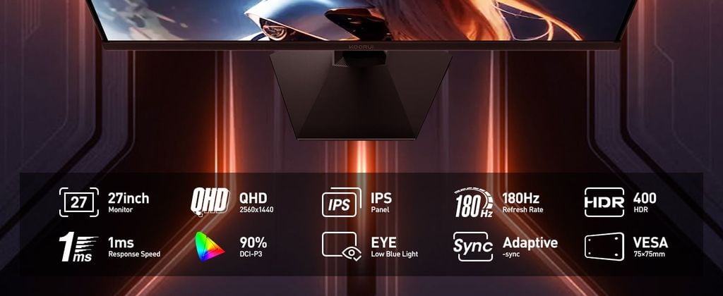 Xgear Màn hình KOORUI G2721V 27 inch QHD 180Hz IPS viền mỏng HDR400