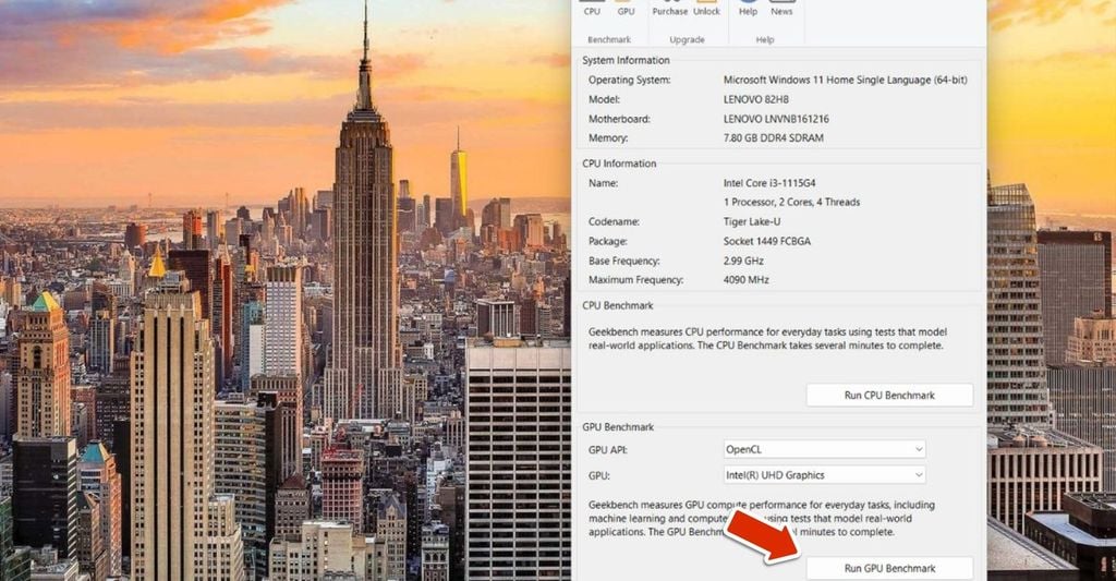 kích hoạt và chạy phần mềm Geekbench