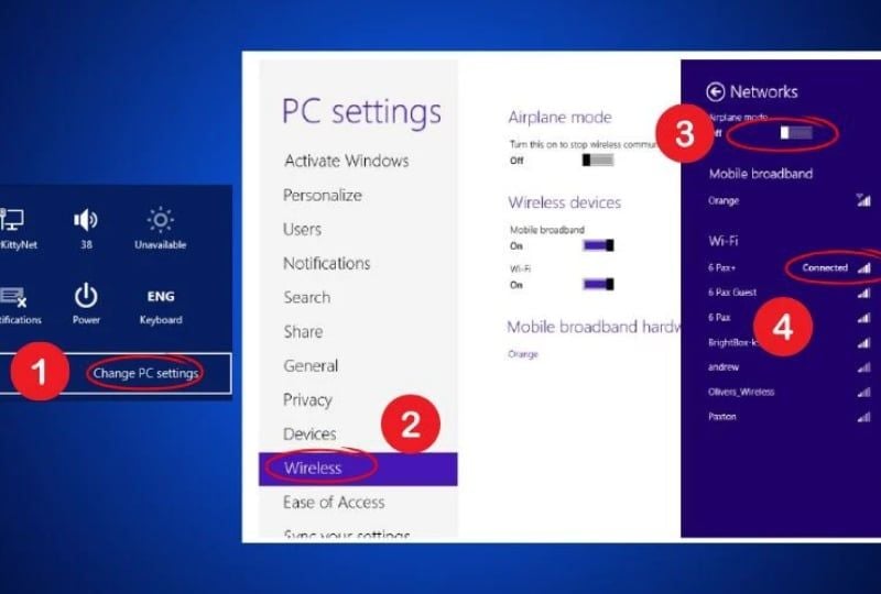 cách mở wifi laptop ASUS hệ điều hành Windows 8