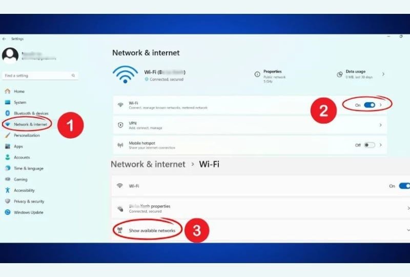 mở wifi laptop ASUS hệ điều hành Windows 10
