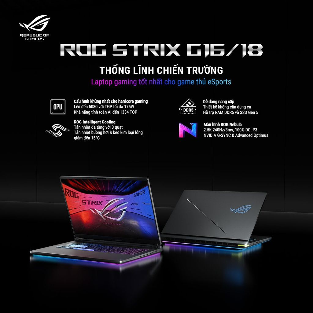 ROG Strix G16 tích hợp công nghệ AI mang đến trải nghiệm chơi game mượt mà, chuyên nghiệp