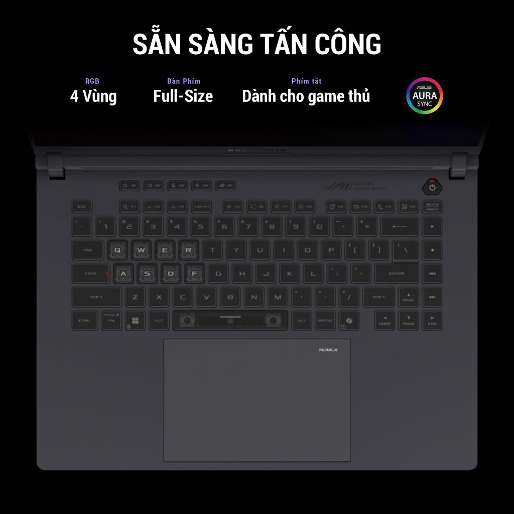 Laptop ASUS ROG Strix G16 G615LW-S5219W sở hữu bàn phím 4 vùng RGB