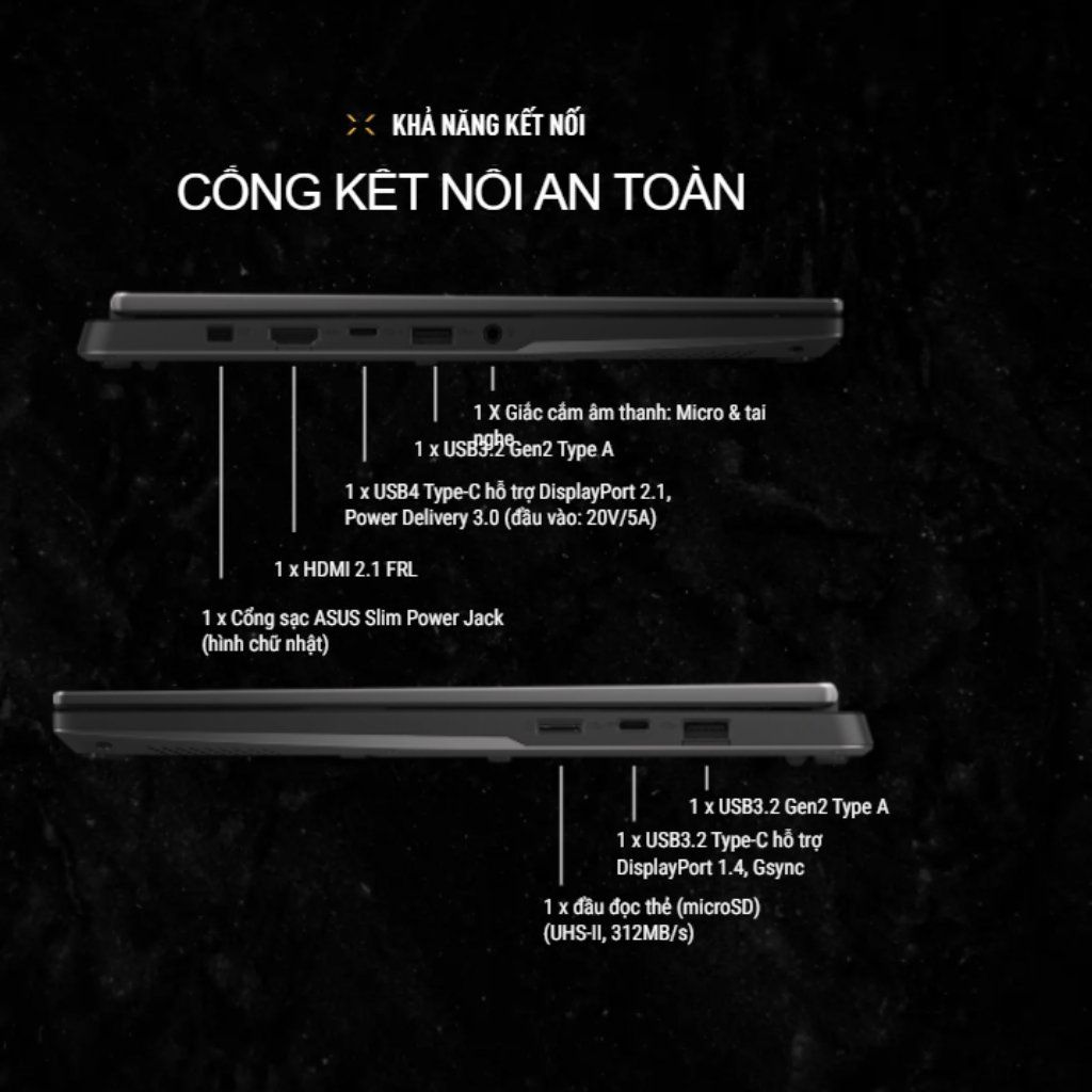 Laptop ASUS TUF A14 FA401KM-RG010WS đa dạng cổng kết nối