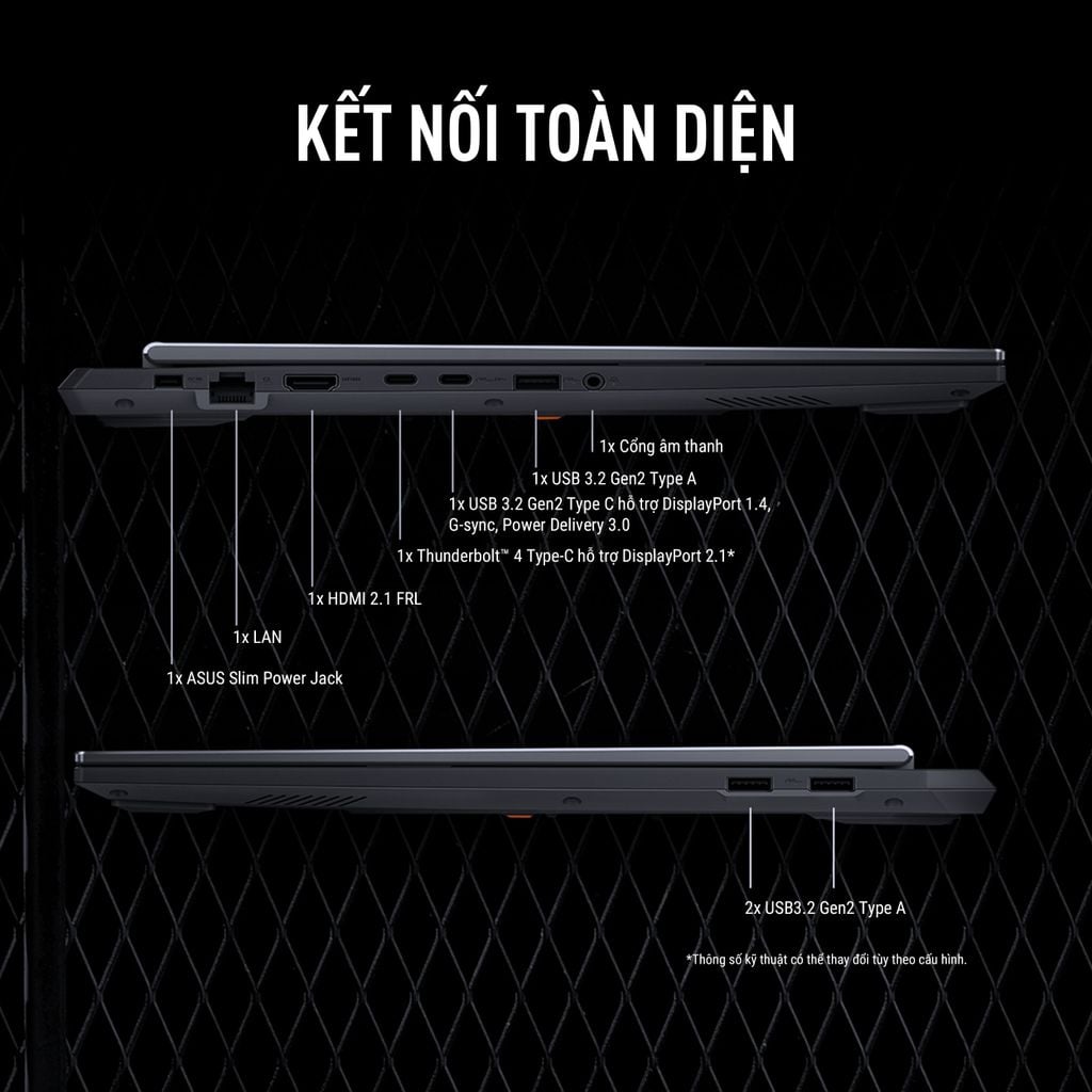 Đa dạng cổng kết nối trên Laptop ASUS TUF Gaming F16