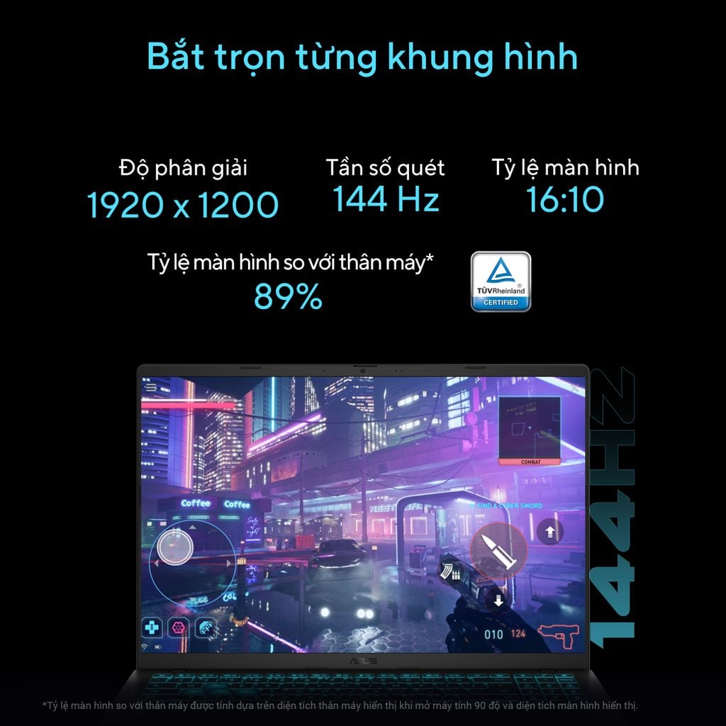 Laptop Gaming Asus AI V16 sở hữu màn hình chống chói với tần số quét 144Hz