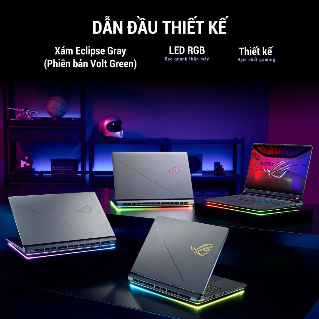 Laptop Gaming ASUS ROG Strix G18 G815LR-S9211W thiết kế gaming vói tone màu xám sang trọng