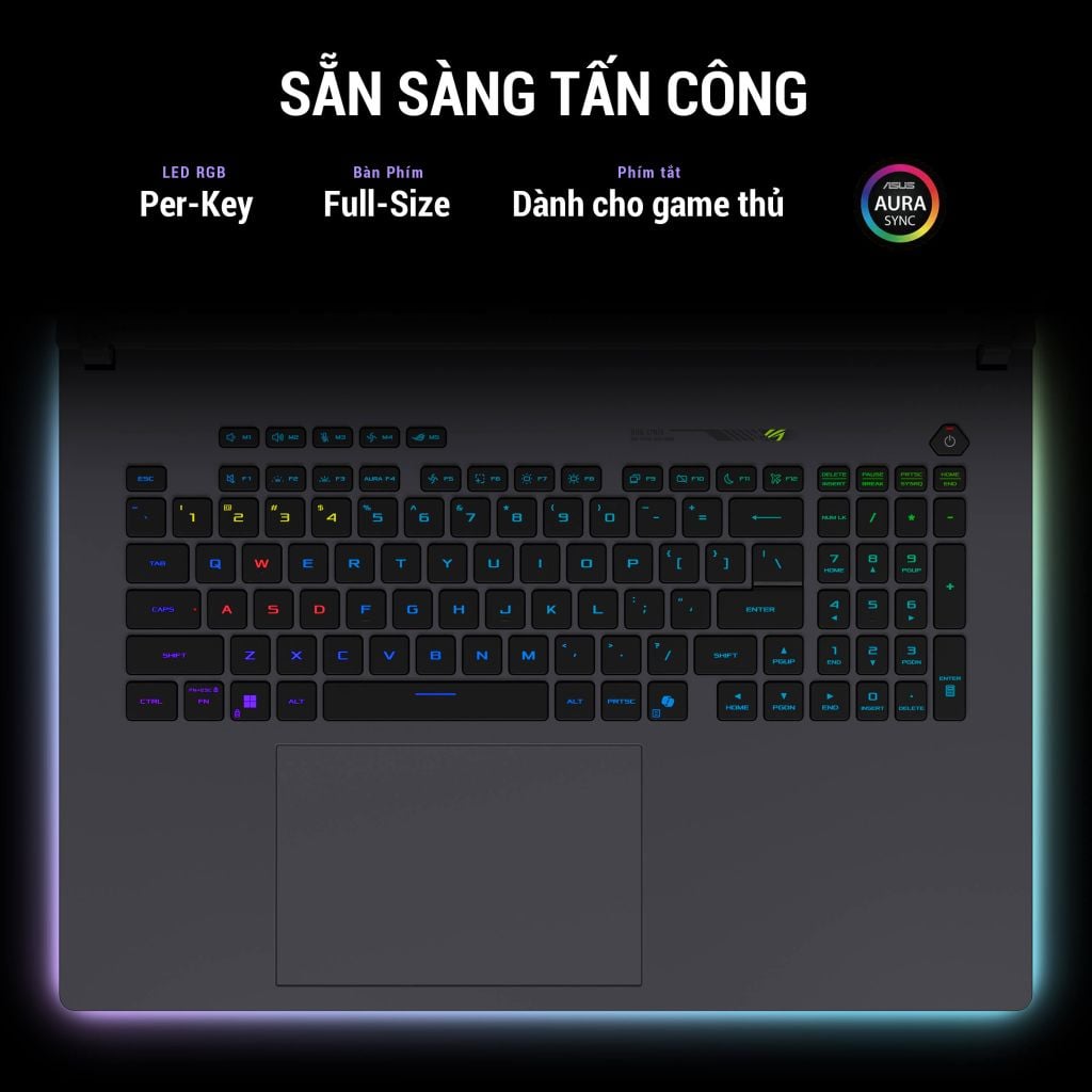 Laptop Gaming ASUS ROG Strix G18 G815LR-S9211W bàn phím RGB full size rộng rãi