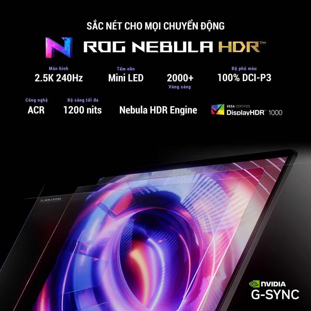 laptop gaming mạnh có màn hình Mini LED 2.5K – Nebula HDR đỉnh cao