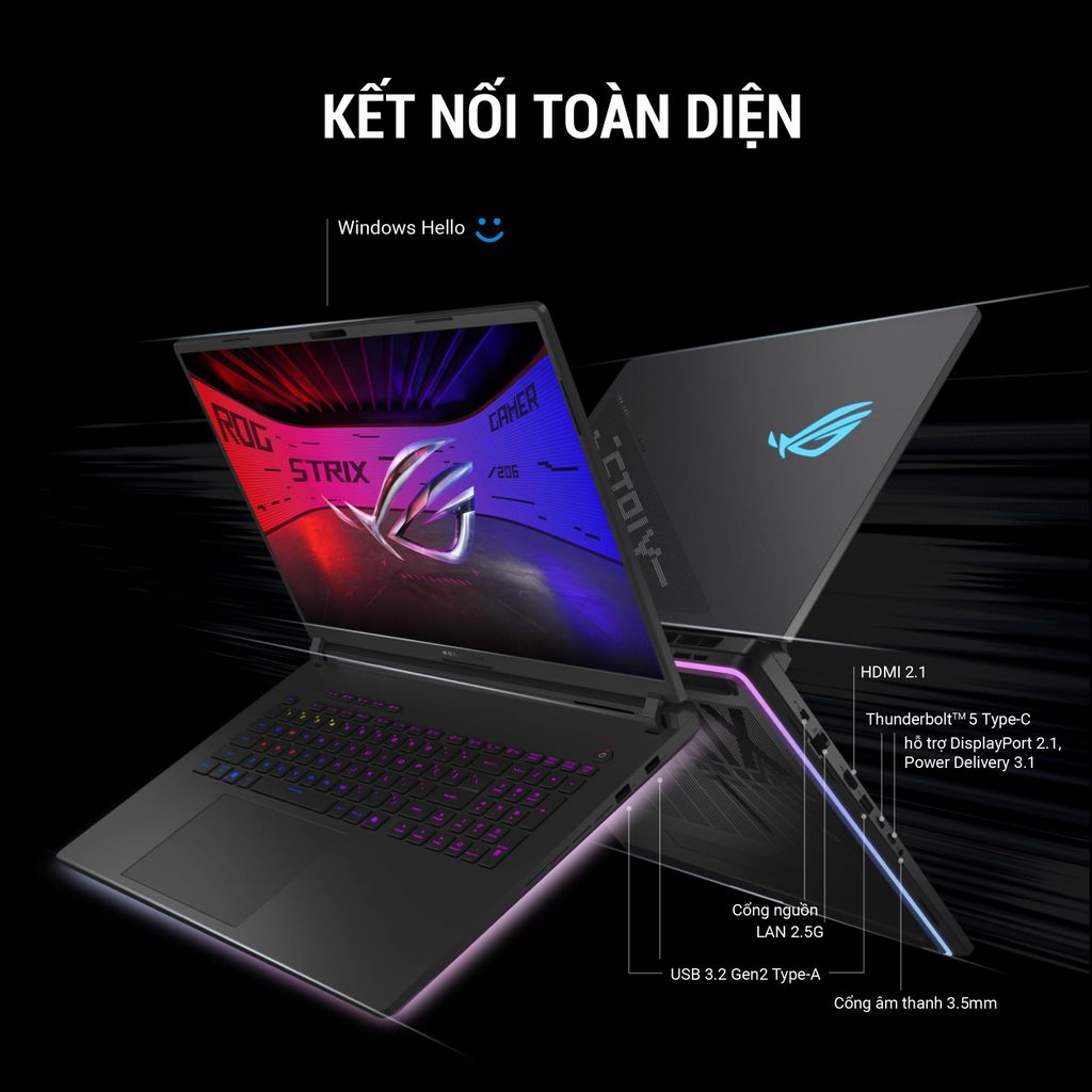 ROG Strix SCAR 16 laptop gaming AI có đa dạng cổng kết nối