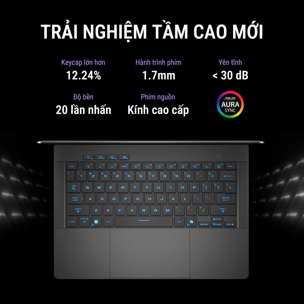 Laptop Gaming Asus ROG Zephyrus G14 GA403WM-QS019WS hành trình phím 1.7mm