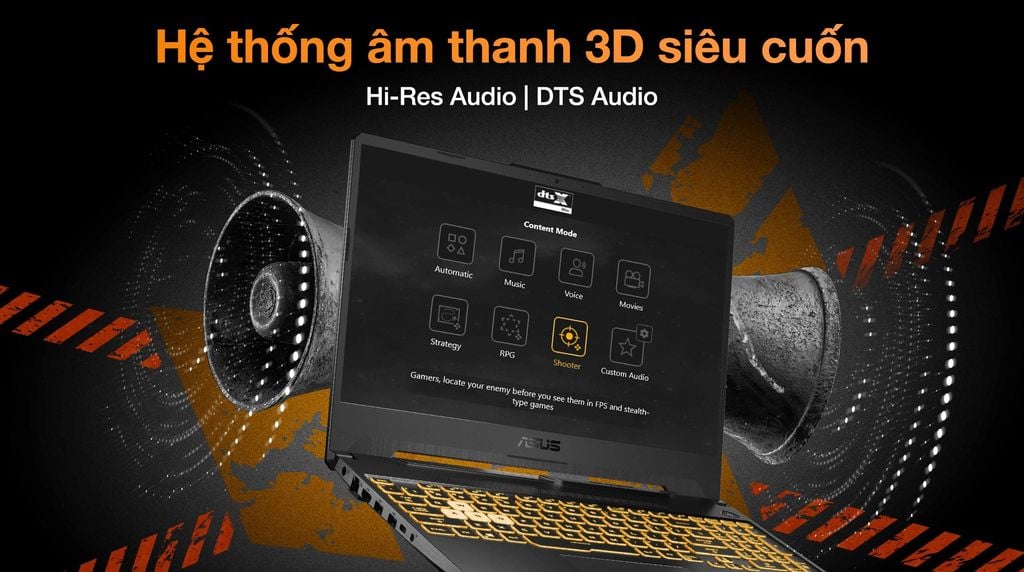 Asus TUF A15 FA506NFR hệ thống âm thanh 3D hiện đại siêu cuốn