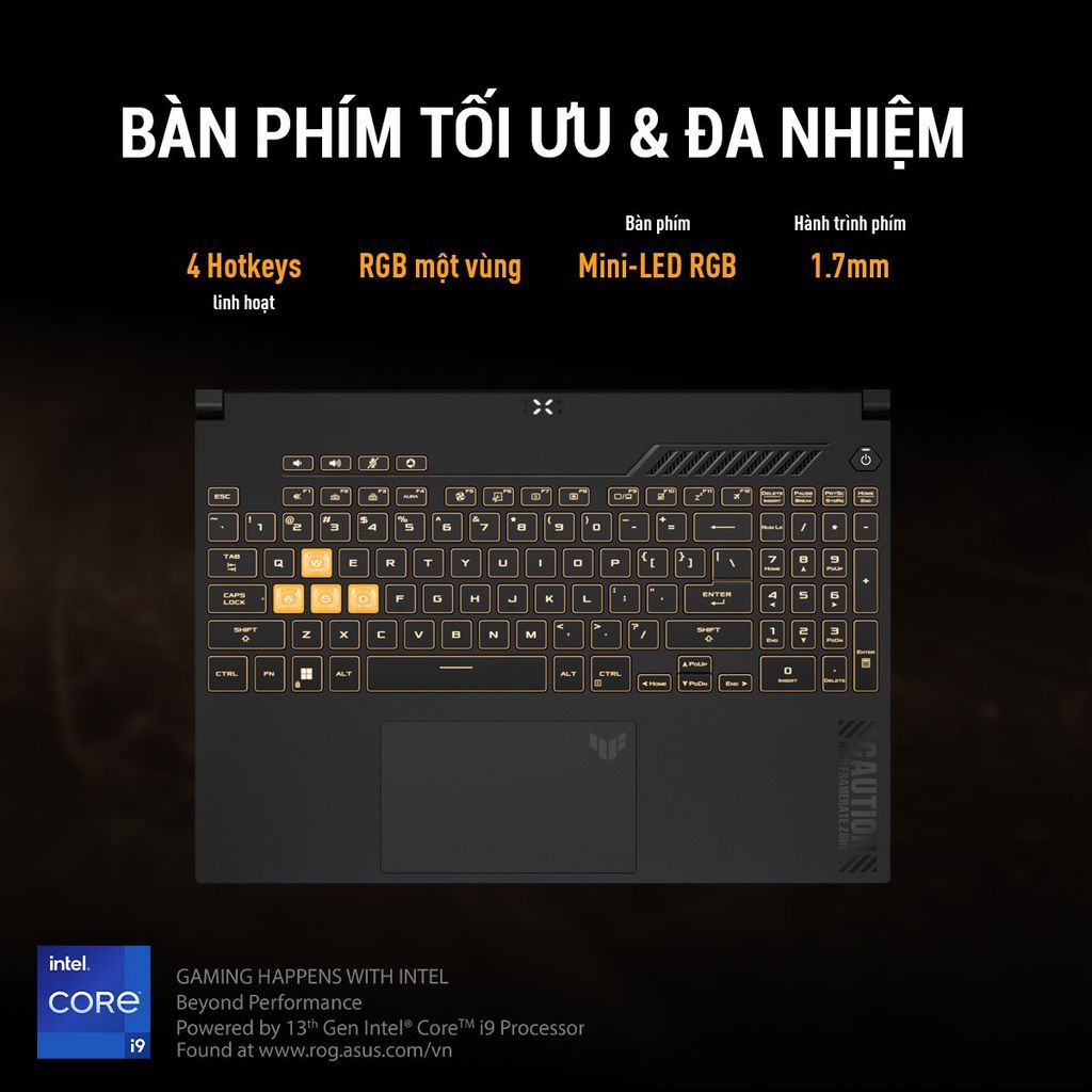bàn phím Asus TUF F15 FX507VU RGB 1 vùng phản hồi nhanh