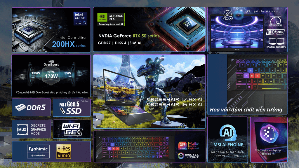 mua laptop gaming msi crosshair 16 hx ai d2xwgkg 034vn tại Xgear