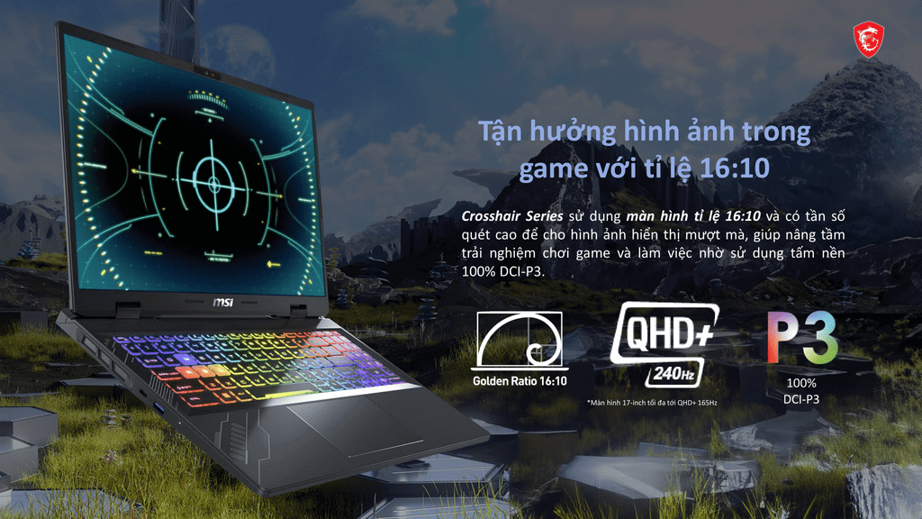 msi crosshair 16 hx ai d2xwfkg 078vn màn hình hiển thị sắc nét