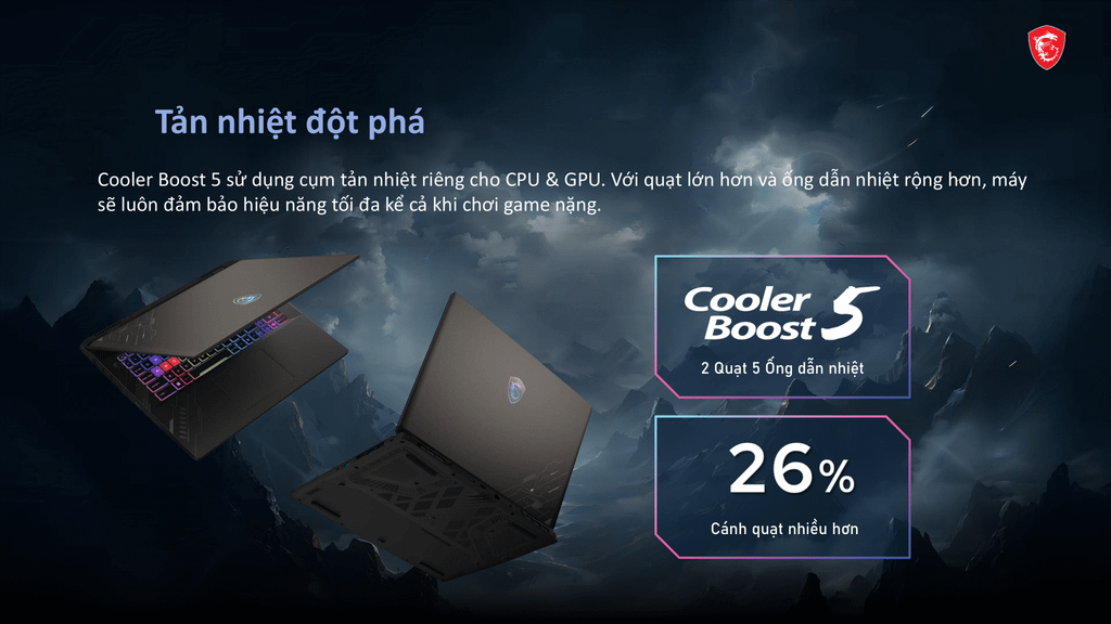 Hệ thống tản nhiệt của msi crosshair 16 hx d14vfkg 860vn